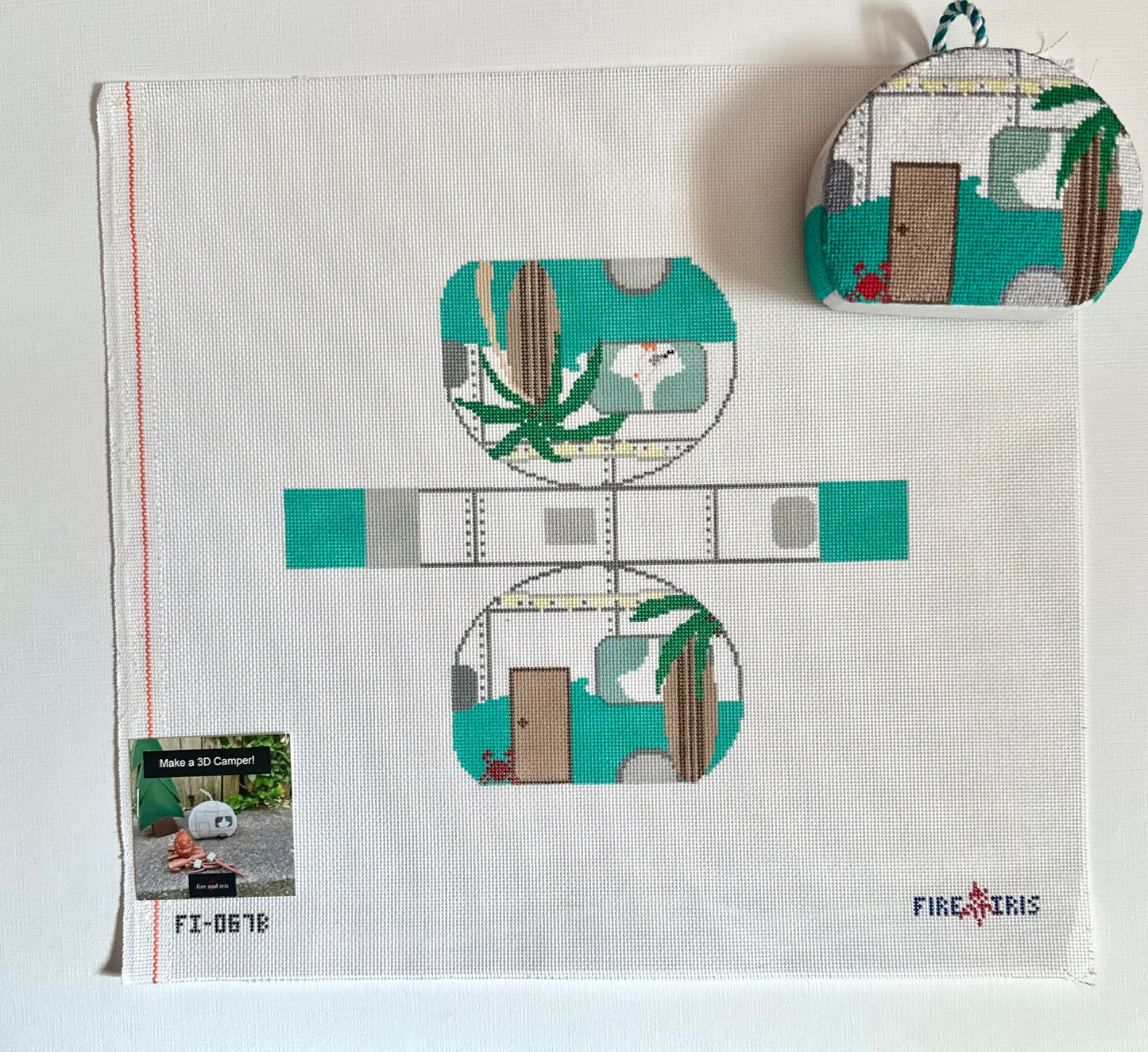 3D Beach Airstream/Camper Needlepoint Canvas