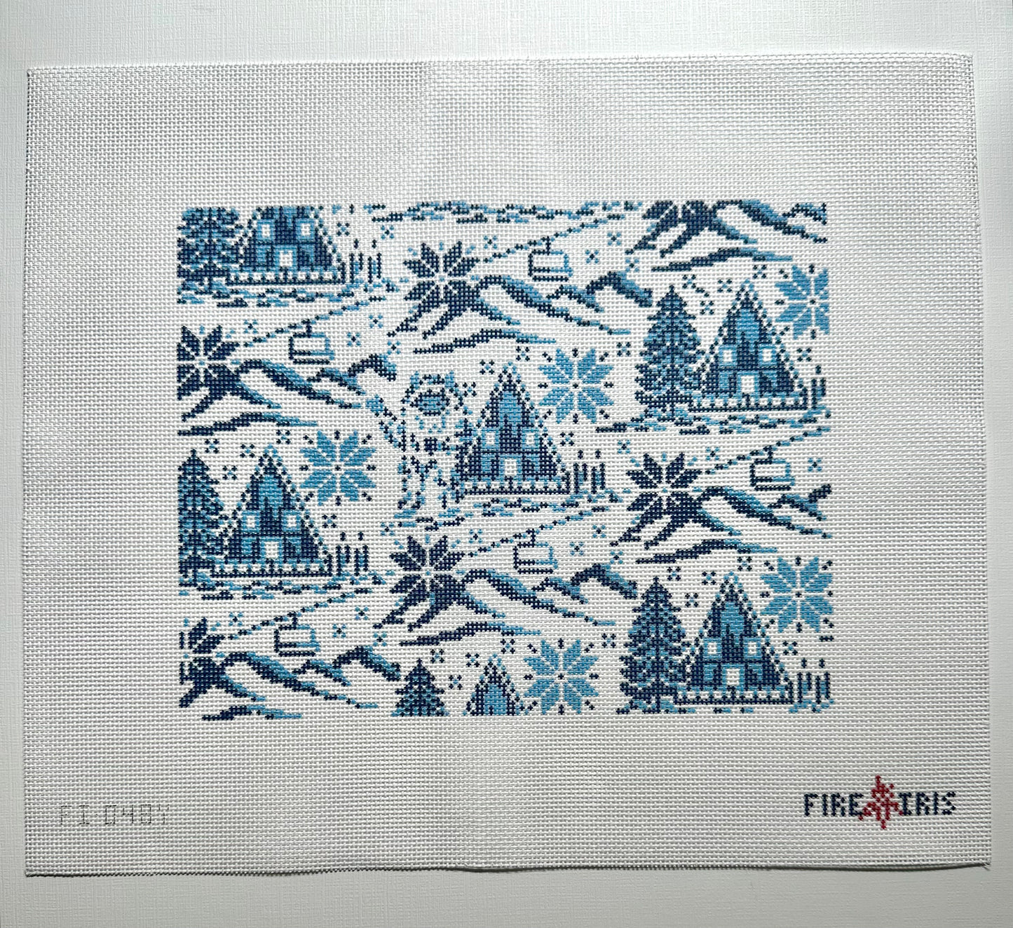 Yeti Toile (Winter Ski Scene) Needlepoint Canvas