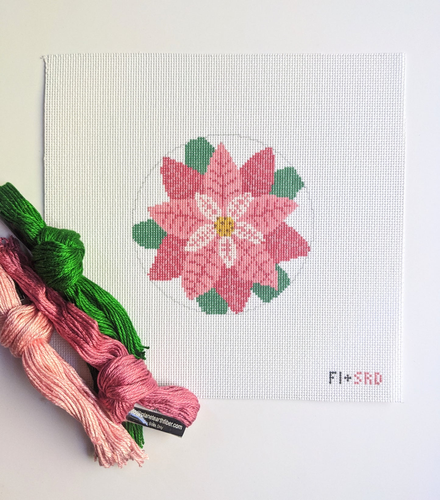 Poinsettia Round Ornament Needlepoint Canvas