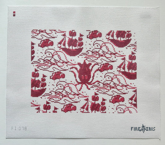 Kraken Toile (Ship/Sea Scene) Needlepoint Canvas