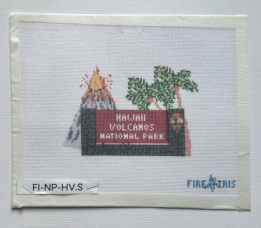Hawaii Volcanoes National Park Sign Needlepoint Canvas