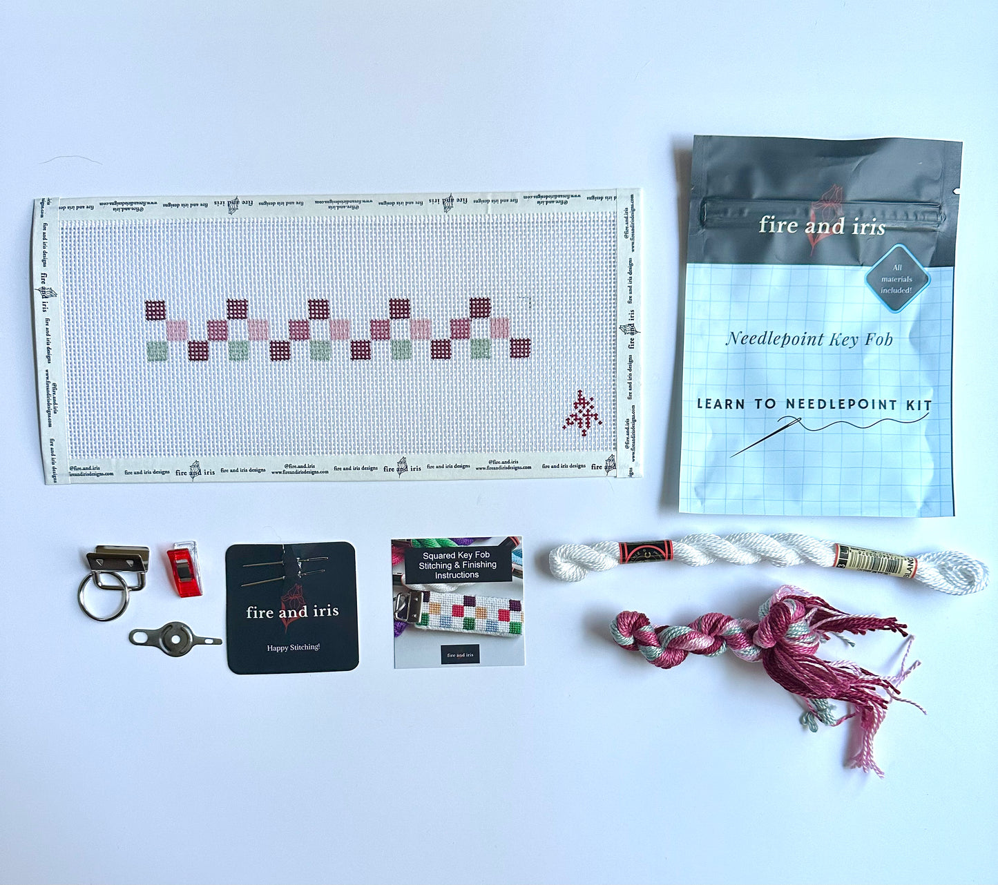 Squared Key Fob Learn To Needlepoint Kit Fire And Iris Designs Squared key fob learn to needlepoint kit fire and iris designs